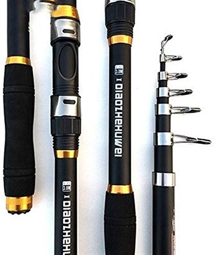 Janmobrian Teleskoprute,Angelrute 2.1M -3.6M Carp Fishing Rod Carbon-Faser-Teleskop Angelrute Angelrute(Black,3.6 m)