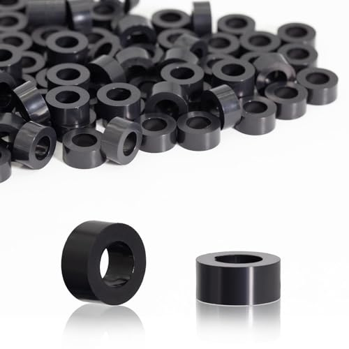 KINETOX 100 piezas Espaciadores Distanciadores 11x3 mm Arandelas Negras M6 | Arandelas de plastico ABS para tornillos M6, casquillos aislantes para equipos, dispositivos y montaje técnico DIY