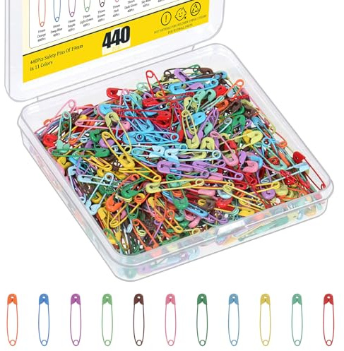 Mardatt 440 Stück 19mm 11 Farben Sicherheitsnadeln Set, Deckenstift, Nähschloss Sicherheitsstifte Kohlenstoffstahl Mini Sicherheitsnadeln für Decken, Brosche, Röcke, Handwerk, Kilts