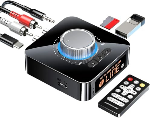Bluetooth 6.0 Receiver for HiFi, Bluetooth TV Adapter with Volume Control with LED Display Double Connection Receiver 3.5mm Aux for PC/Mac/Tablet/Smartphone/AV Receiver AptX HD Dual Pairing