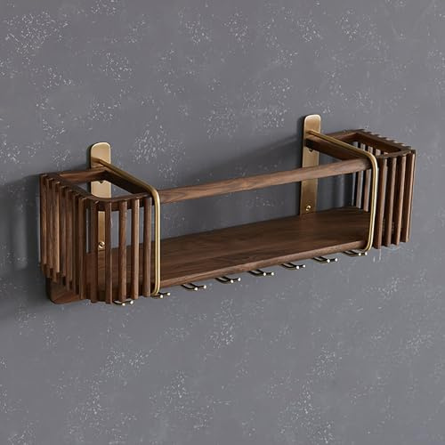 DUANHOZ Mensola portabottiglie da Parete, portabicchieri, portabottiglie e portabicchieri sospeso, mensole da Parete in Legno, espositore Moderno per casa, Bar, Cucina, Noce Nero