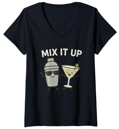 Womens Mix It Up - Cocktail Martini Glass & Shaker Funny Drinking V-Neck T-Shirt