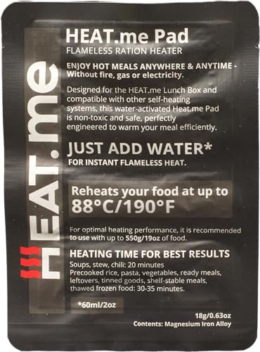 heat.me Lot de 10/50/100 boîtes à repas chauffantes à partir de 99 centimes | Sans électricité, gaz et feu | Technologie magnésium léger 27 g | Interdiction d'incendie + conditions météorologiques
