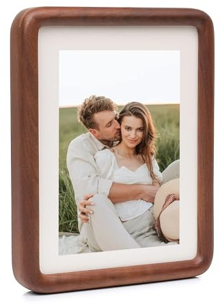 FFPMYF Bilderrahmen 21.5x16.5 cm für Wand und Tisch - Massivbuche Naturholz - 8.5x6.5 Zoll - Mit Aufsteller & Wandmontage（Nussbaumholz-8）