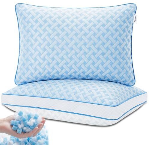 Oreiller mémoire de forme Gel – Oreiller 50x70 lot de 2, coussin respirant confortable, hauteur réglable, régulation thermique bi-face, avec housse amovible lavable, idéal pour toutes positions