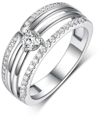 Ayoiow Dreireihig Hochzeitsringe Weissgold für Damen mit 0.3ct Moissanit, Vorsteckring Echtgold, 18 Karat Weißgold Größe 48 (15.3)