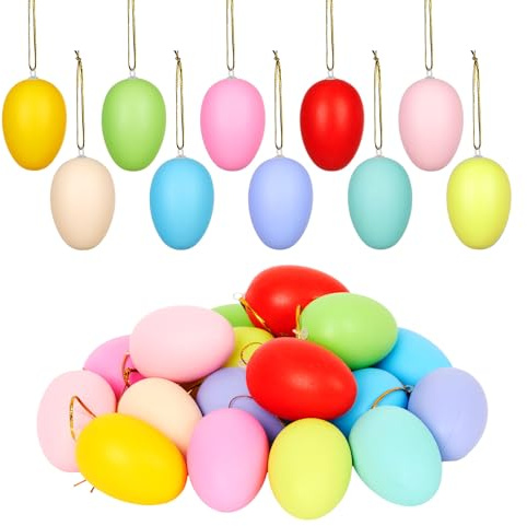 Tonsmile Ostereier zum Aufhängen, 20 Bunte Osterdeko & Deko Ostereier aus Plastik (10 Farben, 6cm), Kunststoffeier für Osterbaum, Garten, Party, Fensterdekoration und Ostergeschenk