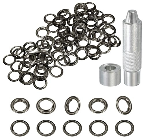 QUARKZMAN 80 Sätze Ösen Werkzeug Kit, 18mm Kupfer Ösen Set, Metallösen Hohlnieten Grommets Ösenzange Tülle mit Stanz für Segeltuch Planen Leder Zelte Markisen DIY Handwerk, Schwarz