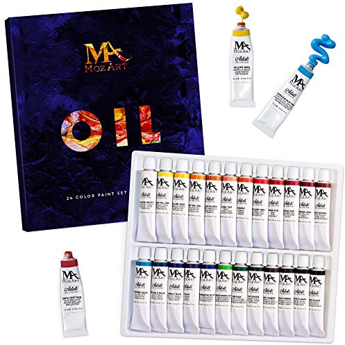 MozArt Supplies - Ölfarben Set 24 Lackfarben 12 ml Tuben - Künstlerfarben für professionelle Künstler, Studenten und Anfänger - Ideal für Leinwand, Wandkunst, Wand, Landschafts und Porträtmalereien