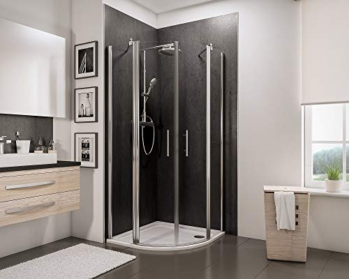 Schulte douche accès d’angle battant arrondi 80x80x192cm chromé autolevant | 2 battants verre trempé 5 cmm anti-calcairer réglage 77.0-80.3 cm