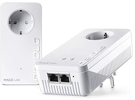 Devolo Magic 2 WiFi: Powerline mit WLAN Funktion zur Leistungssteigerung, WiFi bis zu 2400 Mbit/s AC, 2X Gigabit Adapter mit LAN-Anschluss, integrierte Steckdose, Mesh WiFi, Access Point, weiß