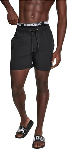 Urban Classics Två-i-ett-badshorts för män, Svart (Blk/Blk/Wht 00703), XXL