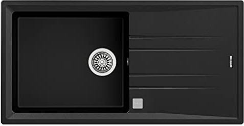 TEKA Fregadero Encastrado 1 Cubeta Granito Reversible con Escurridor, Profundidad 20cm, Desagüe Automático con Válvula Canasta, Mueble 60cm, Stone 60-TG 1C 1E