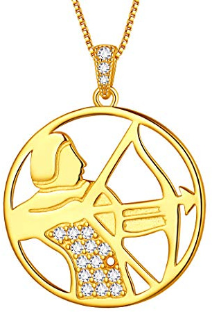 Aurora Tears Schütze Halskette 925 Sterling Silber 12 Sternzeichen Anhänger Konstellation Vergoldet Runde Münze Halskette CZ Horoskop Schmuck für Frauen und Mädchen DP0111S-Y