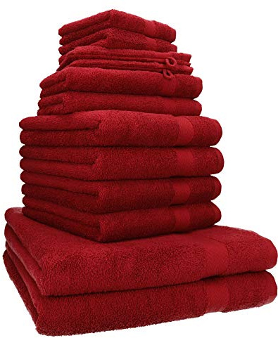 Betz Premium Handtuch-Set 12-teilig – 100% Baumwolle – Oeko-TEX® Zertifiziert – extra saugfähig & weich – hohe Grammatur – Duschtücher, Handtücher, Gästetücher & Waschhandschuhe - Farbe rubinrot
