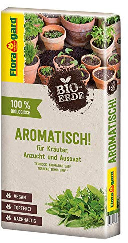 Floragard Bio-Erde Aromatisch 1x40 Liter - für Anzucht und Aussaat sowie für Kräuter - torffrei und vegan