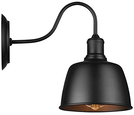 IC INSTANT COACH Swan Neck Barn Wall Light Black Wall Sconce Lighting Fixture Industrial Vintage Farmhouse E26 Wall Lamp Led Porch Light for Indoor Bathroom Bedroom Living Room Office(1-Light)