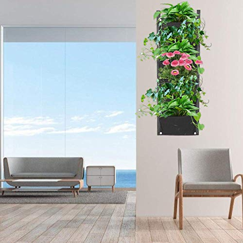 Atyhao Plant Bag - 6 Pockets Vertical Plant Grow Bags Container Wall Hanging Planter for Outdoor Garden(Black)