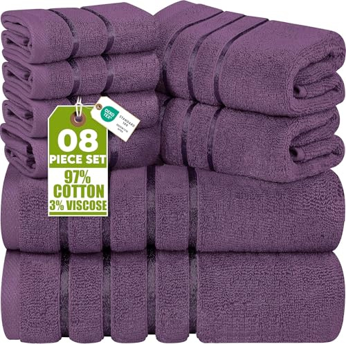 Utopia Towels 8er-Pack Handtuch-Set, Pflaume | mit Aufhängeschlaufe aus 97% Baumwolle, saugfähig und schnell trocknend 2 Badetücher 2 Handtücher 4 Waschlappen