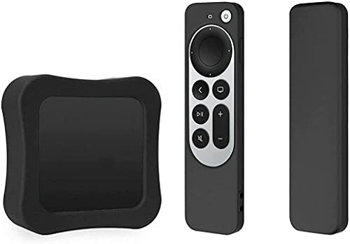 Silicone Case TV Box Case for 2021 Apple TV 4K 5Th 4Th Generation Shockproof,Soft Silicone Dustproof Full-Body Protector Cover for Apple TV 4K 6th Gen Siri Remote Controller and TV Box (Black)