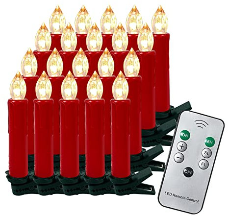 Gotoll Bougies de Noël Bougies sans Fil 10/20/30/40pcs Bougies LED sans Flamme pour Sapin de Noël Décoration avec Télécommande (Rouge)