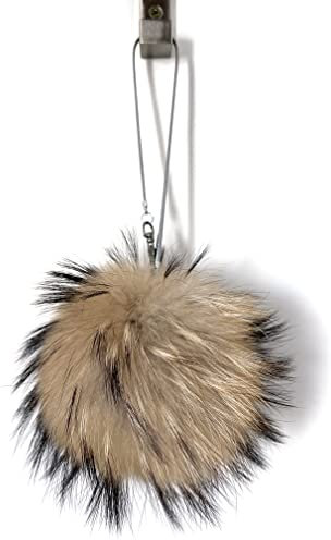 Fish in the sea - Echtfell - Bommel - Waschbär Natur mit Schlüssel Kette - Einzelanfertigung 20cm - Premium - Fellbommel - Echtpelz - Pelzbommel - Taschenanhänger - Schlüsselanhänger