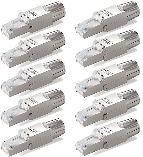 HB-DIGITAL 10x CAT.7 RJ-45 Netzwerkstecker auf Schneidklemme (LSA) *vergoldete Kontakte (50u)* LAN Gigabit Connector werkzeuglos Crimpen für Verlegekabel CAT8 CAT7 CAT6a DSL Internet Ethernet