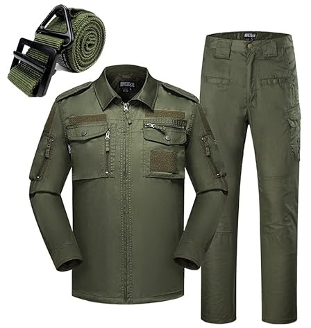 YuanDiann Herren Outdoor Taktische Tarnkleidung 3-teiliges Set, Hemd & Hose & Multifunktional Gürtel，Trekking Bergsteigen Militär Combat Camouflage Jagdbekleidung