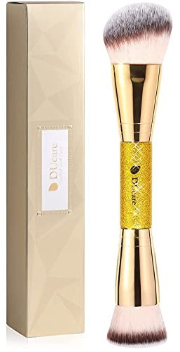 DUcare Foundation + Contour Brush, Double Ended Makeup Brush for Face Blending Liquid Powder Concealer Cream Bronzer Cosmetics Blush Buffer, 2 in 1 Compact Easy to Use Multi-functional Brushes