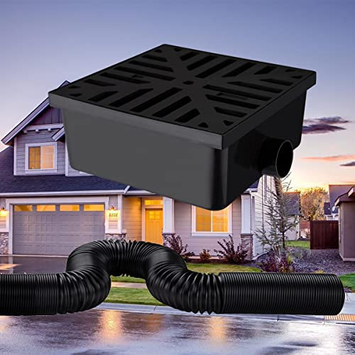 10X10in No Dig Low Profile Catch Basin with 2 Flexible Pipe Kit Extension to 6ft, Black,Upgraded Catch Basin for Gutter Downspout Extensions,Rainwater Diverter,with 2-Open Pipe