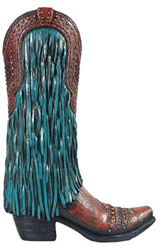 Urbalabs Western Cowboy Boot Vase 12 Inch Full Teal Tassel Cowboy Flower Vase Decorative Cowboy Boots Vases Home Office Rustic Decor Country Living Wedding Centerpiece
