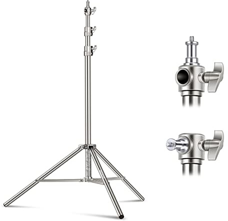 NEEWER 2.2m Support de Lumière en Acier Inoxydable,Support de Trépied de Photographie Robuste à Coussin à Ressort avec Adaptateur à Vis Universel 1/4 à 3/8 pour Stroboscope,Anneau Lumineux,Softbox