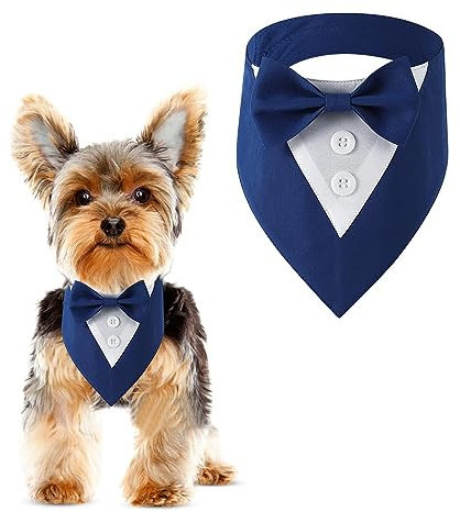 DOGTACT Hochzeits-Halstuch, formelles Smoking, verstellbares Haustierhalsband mit Schleife, Hundehochzeitskleidung für kleine, mittelgroße und große Hunde, Geburtstagsgeschenke (groß, blau)