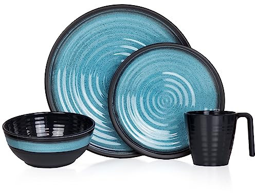 Vaisselle de Camping 4 Pièces pour 1 Personne | Mélamine | Pique-Nique | Stone Blue Design