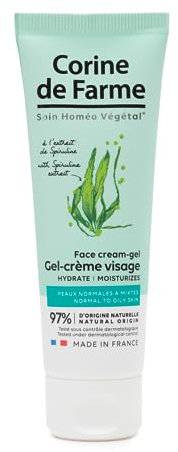 Corine de Farme - Gel-Crème Visage à l’Extrait de Spiruline - Hydrate, Nourrit, Rafraîchit - Peaux Normales à Mixtes - 97% d’Ingrédients d’Origine Naturelle - Soin de Fabrication Française - 50 ml