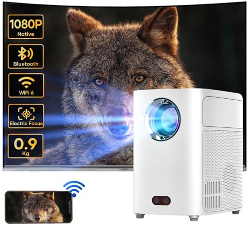 VenisCool Mini Beamer, 17000 Lux Full HD Intelligenter Augenschutz Tragbar, Dual Hi-Fi Lautsprecher 0.9kg 5G WiFi Bluetooth, Max 250 für Heimkino Kompatibel mit TV/Smartphone/PC