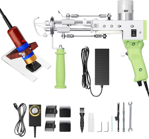 Tufting Gun 2 en 1,Aomdom Pistolet À Touffeter Électrique 7-21mm Tufting Pistolet 5-40 Points/sec Cut Pile& Loop Pile Tufting Gun Set pour Tapis Electrique Christmas Halloween DIY Tapis