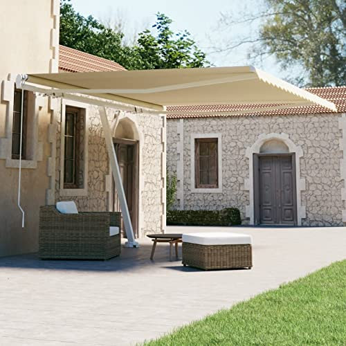 ZEYUAN Standmarkise Einziehbar Handbetrieben, Sichtschutz Balkon, Balkon Markise, Seitenmarkise, Klemmmarkise, Sonnenvorhang, Balkonmarkisen, 400x300 cm Cremeweiß