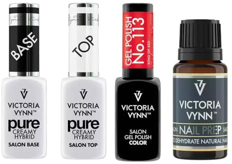 Victoria Vynn - Set per la cura delle unghie Pure Creamy Hybrid Base & Top 8 ml, gel polish 113 King of Red 8 ml, salon Nail Prep 15 ml, ideale per manicure e pedicure
