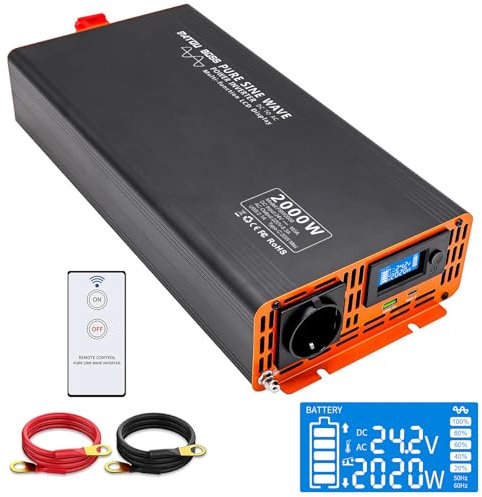 DATOUBOSS 2000W/4000W Spannungswandler 24v auf 230v Reiner Sinus Wechselrichter Power Inverter mit EU Steckdosen, USB/Type-C und LCD Anzeige, Umwandler Stromwandler für LKW Camping Haushaltsgeräten