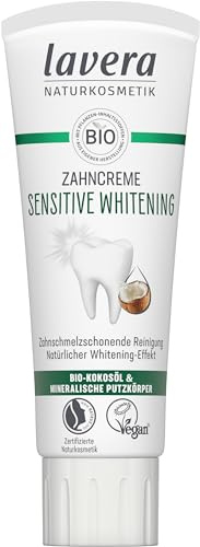 lavera Sensitive Whitening Zahncreme 75 ml | Ohne Farbstoffe, schützt Milchzähne, mild-fruchtig, Bio-Calendula & Calcium, vegan, Naturkosmetik