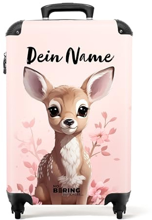 NoBoringSuitcases© Kinderkoffer, Kinderkoffer Mädchen, Koffer Kinder, | 55x40x20 cm - Kinder Reisekoffer, Kindertrolley Mädchen, Handgepäck, Rollkoffer, Reisekoffer Personalisiert, (Rehkitz - Rosa)