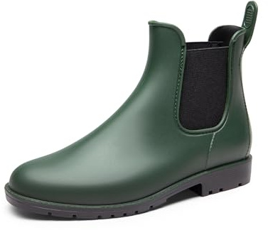 DREAM PAIRS Stivali da Pioggia Donna Chelsea Stivali Corti Impermeabili Elastici Slip On Leggeri Comodi Scarpe da Giardino All'aperto,Size 41.5,Verde Oliva,SDRB2413W