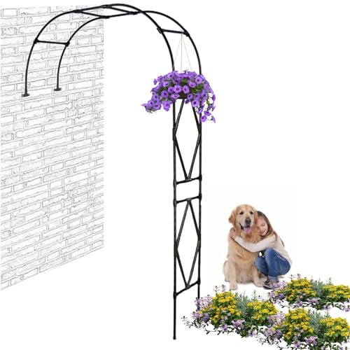 Gartenbogen Für Kletterpflanzen Und Rosen Halbbogen Gartentür Rosenbogen Aus Metall W1.5xH2.4(m), W2.1xH2.4(m), W2.8xH2.4(m) Rostbeständig Und Langlebig Terrasse Rankhilfe Rankgitter(Schwarz,W2.8xH2.4