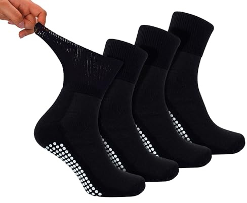 Dr.Socks 4-pack bambu diabetiker ankelstrumpor med grepp | Herr & Dam | Extra breda strumpor för svullna fötter och ben, Svart, 46-48 EU
