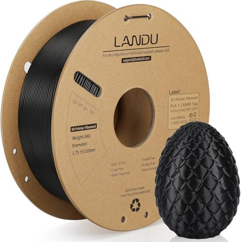 LANDU PLA Filament 1.75mm 3D Drucker Filament PLA Maßgenauigkeit +/-0.02mm Filament 3D Druckmaterialien 1KG 2.2lbs Pappspule für die meisten 3D Drucker PLA Schwarz