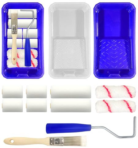 12 Pcs Paint Roller Set, Paint Rollers and Trays Sets, Small Paint Roller 4 Inch & 2 Inch, Roller Sets for Painting Including Paint Roller, Paint Tray, Paint Roller Frame and Paint Brush
