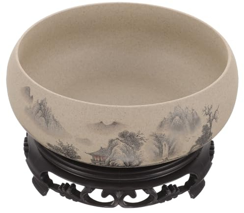 Happyyami Blue and White Porcelain Flowerpot Decorative Bonsai Bowl for Indoor Planting Ceramic Planter Base Rustic Centerpiece