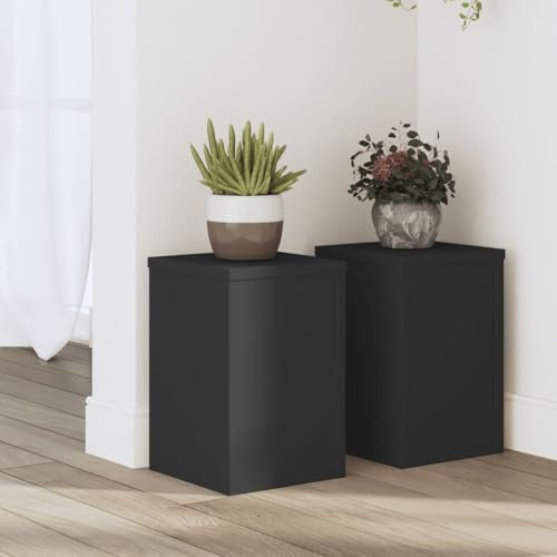 Homgoday Pflanzenständer 2 STK. Blumenständer Pflanzsäule Blumensäule Deko Blumentisch Pflanzenregal Blumenbank Standregal für Innen Deko Schwarz 20x20x30 cm Holzwerkstoff