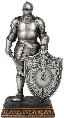 Grace4Joy Mittelalterliche Ritterstatue – 21,6 cm Ritter-Schild-Figuren, antike Heimdekoration, handbemalt, mittelalterliche Wache, Ornament, Neuheit, Büro, Raum, Geschenke